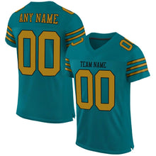 Load image into Gallery viewer, Custom Teal Old Gold-Black Mesh Authentic Football Jersey
