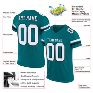 Custom Teal White-Black Mesh Authentic Football Jersey