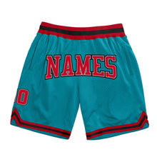 Load image into Gallery viewer, Custom Teal Red-Black Authentic Throwback Basketball Shorts
