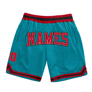 Custom Teal Red-Black Authentic Throwback Basketball Shorts