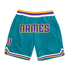 Load image into Gallery viewer, Custom Teal Purple-Gold Authentic Throwback Basketball Shorts
