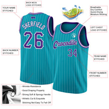 Загрузить изображение в средство просмотра галереи, Custom Teal White Pinstripe Purple-White Authentic Basketball Jersey
