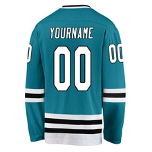 Load image into Gallery viewer, Custom Teal White-Black Hockey Jersey
