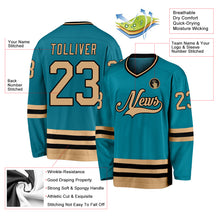Load image into Gallery viewer, Custom Teal Old Gold-Black Hockey Jersey
