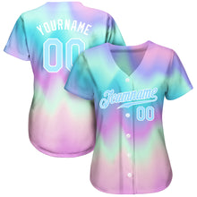 Laden Sie das Bild in den Galerie-Viewer, Custom Tie Dye Light Blue-White 3D Authentic Baseball Jersey
