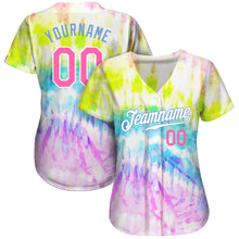 Laden Sie das Bild in den Galerie-Viewer, Custom Tie Dye Pink-Light Blue 3D Rainbow Authentic Baseball Jersey
