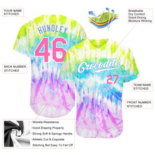 Load image into Gallery viewer, Custom Tie Dye Pink-Light Blue 3D Rainbow Authentic Baseball Jersey

