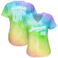 Laden Sie das Bild in den Galerie-Viewer, Custom Tie Dye Light Blue-White 3D Rainbow Authentic Baseball Jersey
