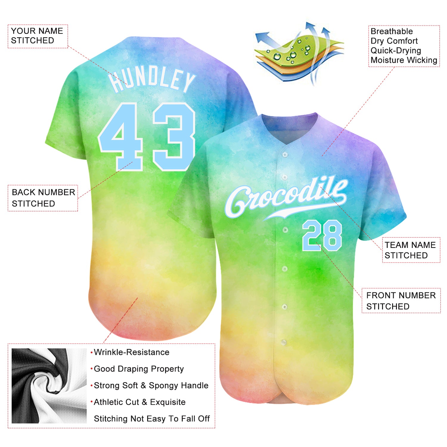 Cheap Custom Tie Dye Light Blue-White 3D Authentic Baseball Jersey Free  Shipping – CustomJerseysPro