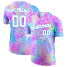 Load image into Gallery viewer, Custom Tie Dye Watercolor Gradient White-Light Blue 3D Performance T-Shirt
