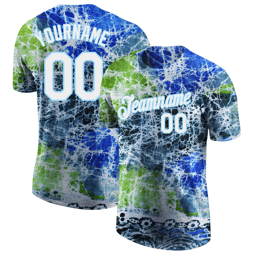 Custom Tie Dye White-Light Blue 3D Performance T-Shirt