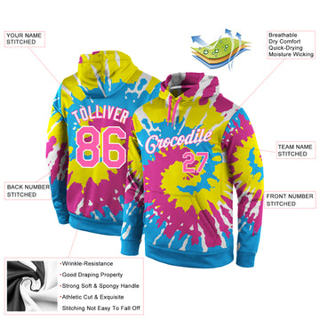 Custom Stitched Tie Dye Pink-White 3D Pattern Design Sports Pullover Sweatshirt Hoodie