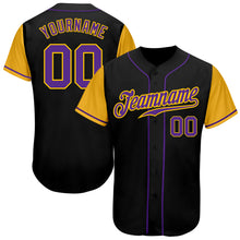 Load image into Gallery viewer, Custom Black Purple-Gold Authentic Two Tone Baseball Jersey
