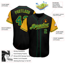 Load image into Gallery viewer, Custom Black Kelly Green-Gold Authentic Two Tone Baseball Jersey
