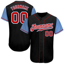 Load image into Gallery viewer, Custom Black Red-Light Blue Authentic Two Tone Baseball Jersey

