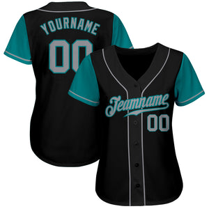 Custom Black Gray-Teal Authentic Two Tone Baseball Jersey