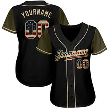 Load image into Gallery viewer, Custom Black Vintage USA Flag-Olive Authentic Two Tone Baseball Jersey
