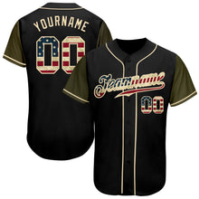 Load image into Gallery viewer, Custom Black Vintage USA Flag-Olive Authentic Two Tone Baseball Jersey
