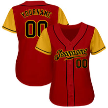 Laden Sie das Bild in den Galerie-Viewer, Custom Red Black-Gold Authentic Two Tone Baseball Jersey
