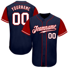 Load image into Gallery viewer, Custom Navy White-Red Authentic Two Tone Baseball Jersey
