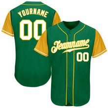 Load image into Gallery viewer, Custom Kelly Green White-Gold Authentic Two Tone Baseball Jersey
