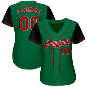 Custom Kelly Green Red-Black Authentic Two Tone Baseball Jersey