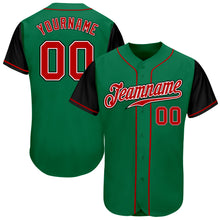 Load image into Gallery viewer, Custom Kelly Green Red-Black Authentic Two Tone Baseball Jersey
