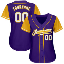Load image into Gallery viewer, Custom Purple White-Gold Authentic Two Tone Baseball Jersey
