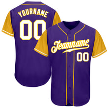 Laden Sie das Bild in den Galerie-Viewer, Custom Purple White-Gold Authentic Two Tone Baseball Jersey
