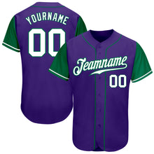 Laden Sie das Bild in den Galerie-Viewer, Custom Purple White-Kelly Green Authentic Two Tone Baseball Jersey
