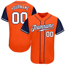 Laden Sie das Bild in den Galerie-Viewer, Custom Orange White-Navy Authentic Two Tone Baseball Jersey

