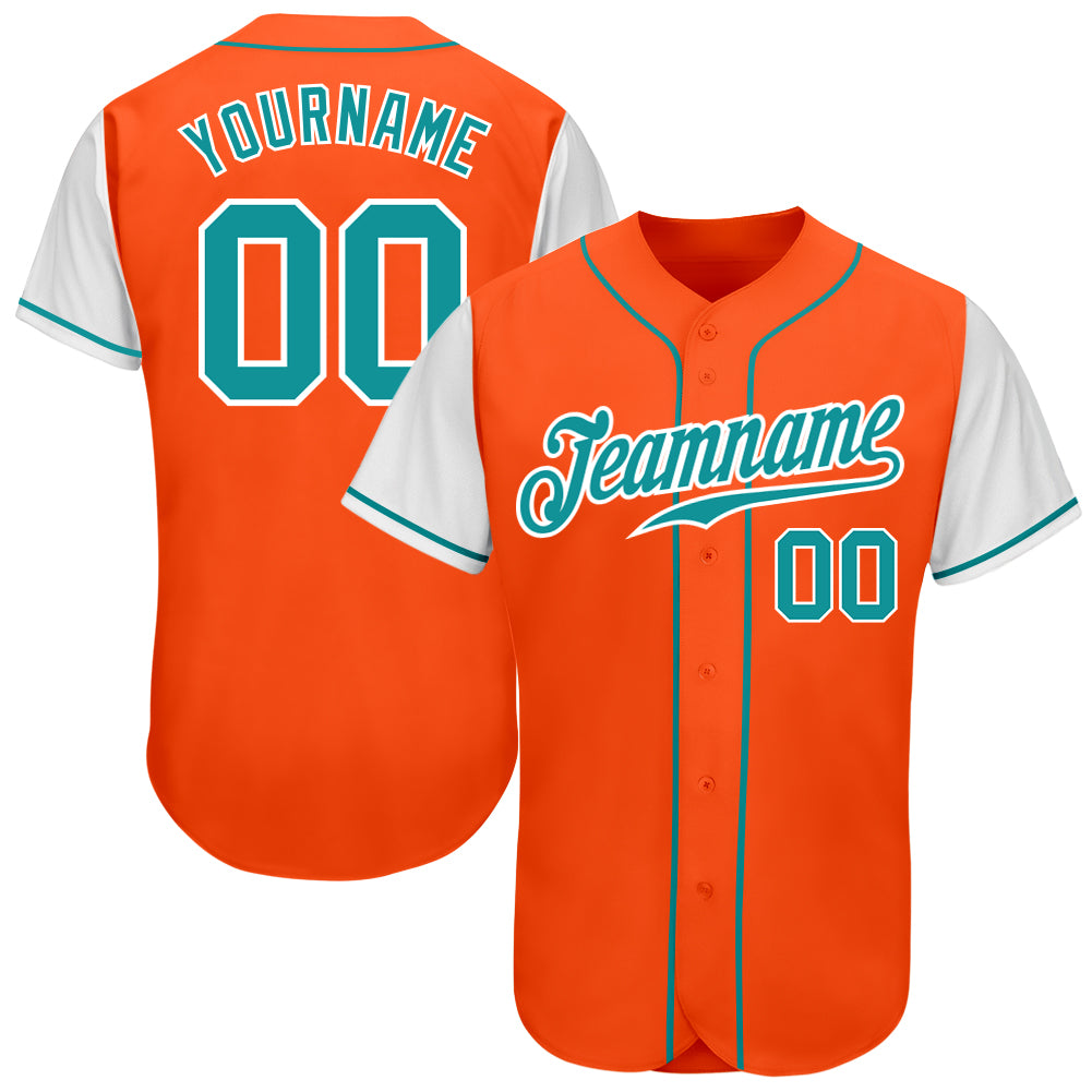 Custom Orange Teal-White Authentic Two Tone Baseball Jersey