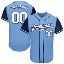 Load image into Gallery viewer, Custom Light Blue White-Navy Authentic Two Tone Baseball Jersey
