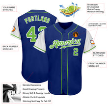 Laden Sie das Bild in den Galerie-Viewer, Custom Royal Neon Green-White Authentic Two Tone Baseball Jersey
