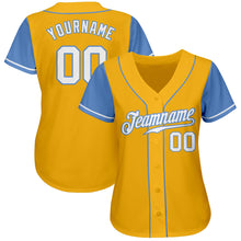 Load image into Gallery viewer, Custom Gold White-Light Blue Authentic Two Tone Baseball Jersey
