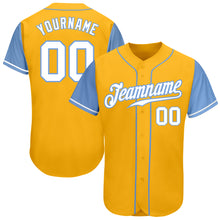 Load image into Gallery viewer, Custom Gold White-Light Blue Authentic Two Tone Baseball Jersey
