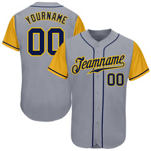 Load image into Gallery viewer, Custom Gray Navy-Gold Authentic Two Tone Baseball Jersey
