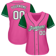 Load image into Gallery viewer, Custom Pink White-Kelly Green Authentic Two Tone Baseball Jersey
