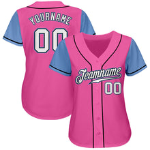 Laden Sie das Bild in den Galerie-Viewer, Custom Pink White-Light Blue Authentic Two Tone Baseball Jersey
