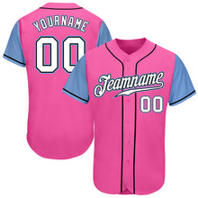 Laden Sie das Bild in den Galerie-Viewer, Custom Pink White-Light Blue Authentic Two Tone Baseball Jersey
