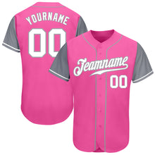 Laden Sie das Bild in den Galerie-Viewer, Custom Pink White-Gray Authentic Two Tone Baseball Jersey
