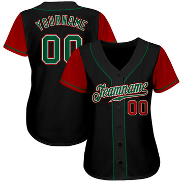 Custom Black Kelly Green-Red Authentic Two Tone Baseball Jersey