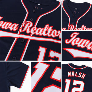 Custom Navy White-Red Baseball Jersey