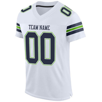 Custom White Navy-Neon Green Mesh Authentic Football Jersey