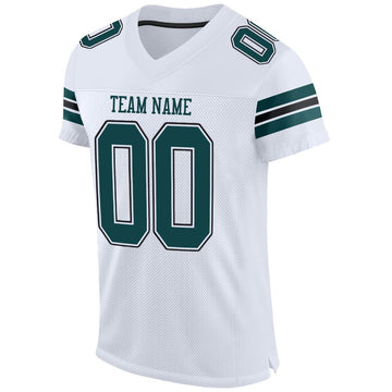 Custom White Midnight Green-Black Mesh Authentic Football Jersey