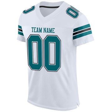 Custom White Teal-Black Mesh Authentic Football Jersey