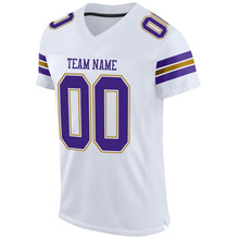 Load image into Gallery viewer, Custom White Purple-Old Gold Mesh Authentic Football Jersey
