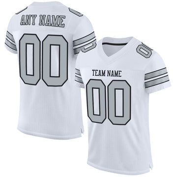 Custom White Silver-Black Mesh Authentic Football Jersey