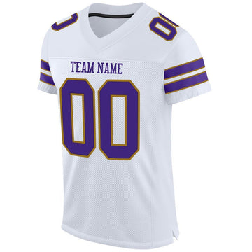 Custom White Purple-Old Gold Mesh Authentic Football Jersey