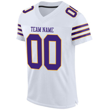 Custom White Purple-Gold Mesh Authentic Football Jersey